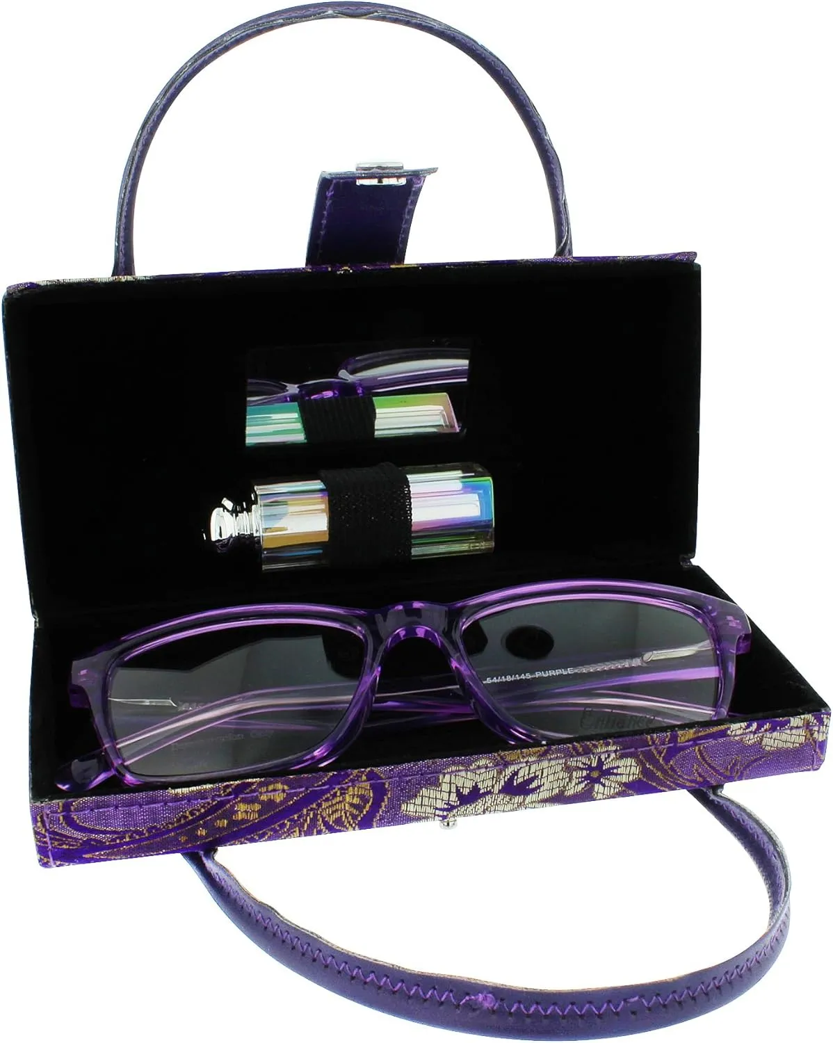 Asian Silk Brocade Style Eyeglass Case Mini Handbag Design Blue Pink Purple Sage