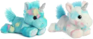 Aurora Bundle of 2 Stuffed Beanbag Animals - Blueberry Ripple Unicorn and Cake Pop Unicorn, Blue/White, Multicolor