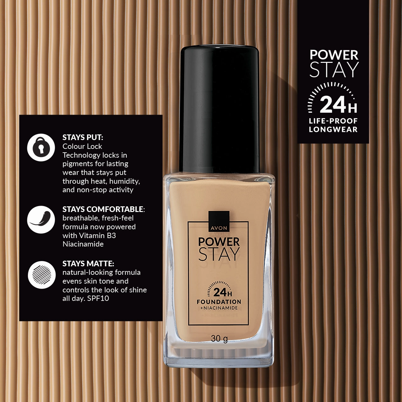 Avon Power Stay 24-Hour Liquid Foundation with Niacinamide 30g