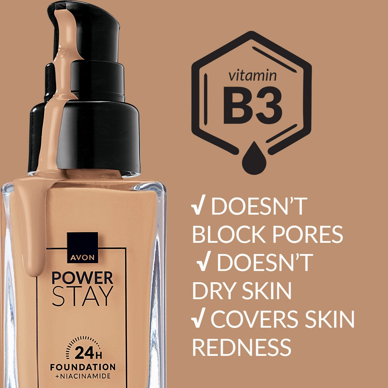 Avon Power Stay 24-Hour Liquid Foundation with Niacinamide 30g