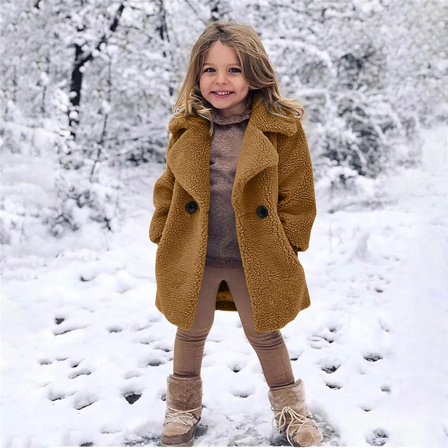 Baby Girls Faux Fur Teddy Long Coat Toddler Kids Winter Fleece Jacket Fluffy Jacket Warm Trench Outwear Overcoat