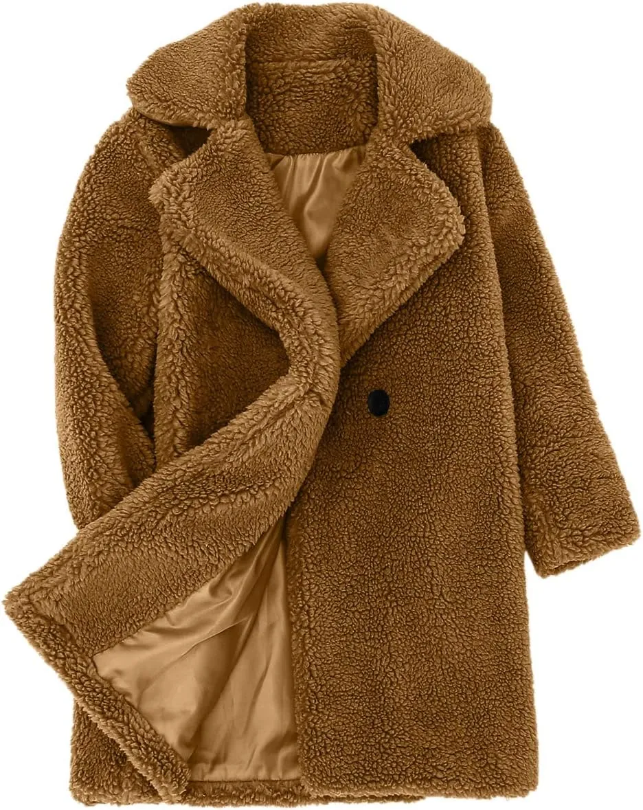 Baby Girls Faux Fur Teddy Long Coat Toddler Kids Winter Fleece Jacket Fluffy Jacket Warm Trench Outwear Overcoat