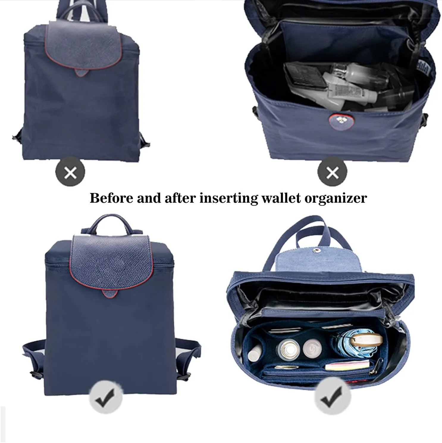 Backpack Organizer, Purse Organizer, Insert Multi Pocket Felt Bag Organizer Suitable For Longchamp(pink)