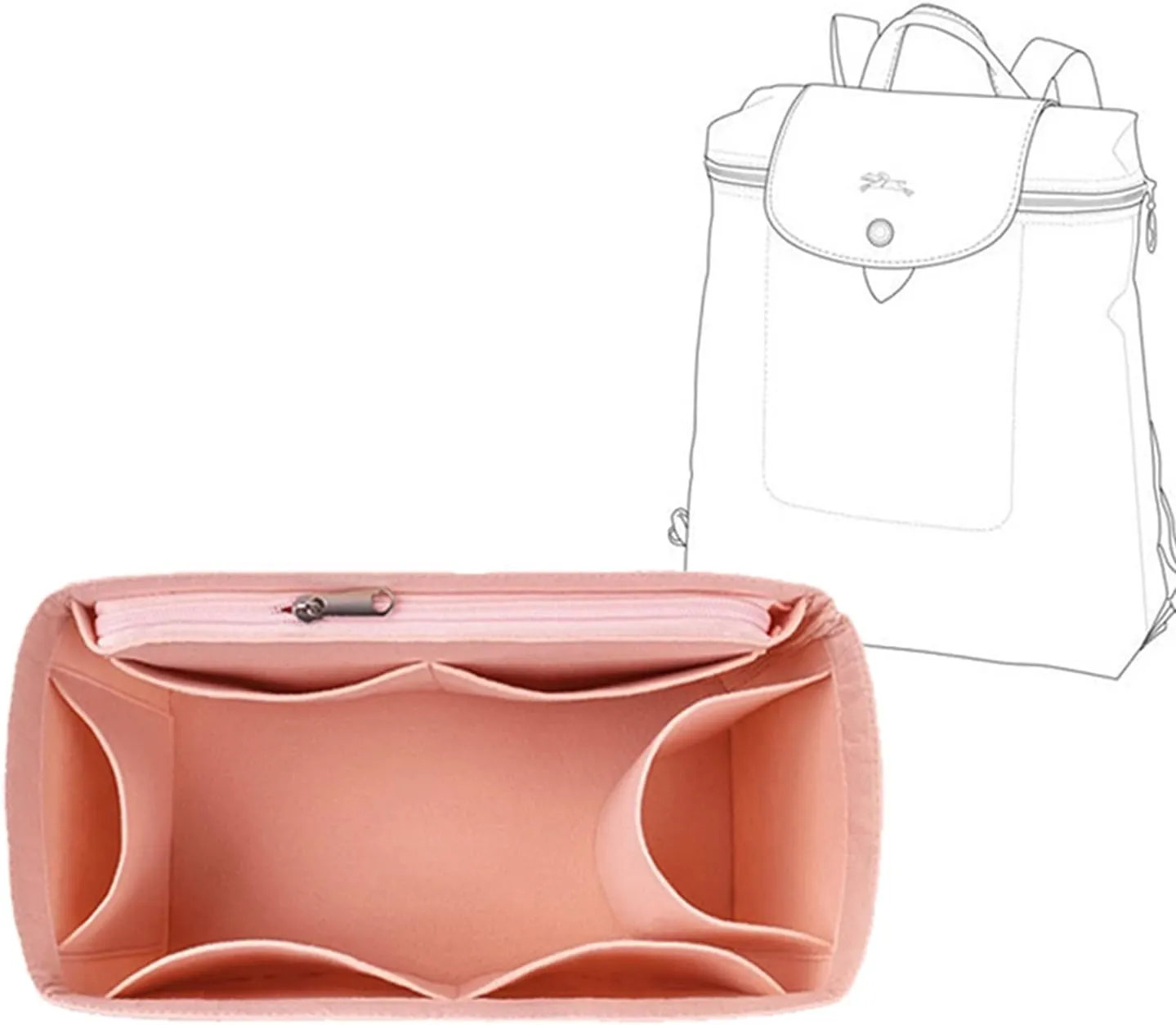Backpack Organizer, Purse Organizer, Insert Multi Pocket Felt Bag Organizer Suitable For Longchamp(pink)