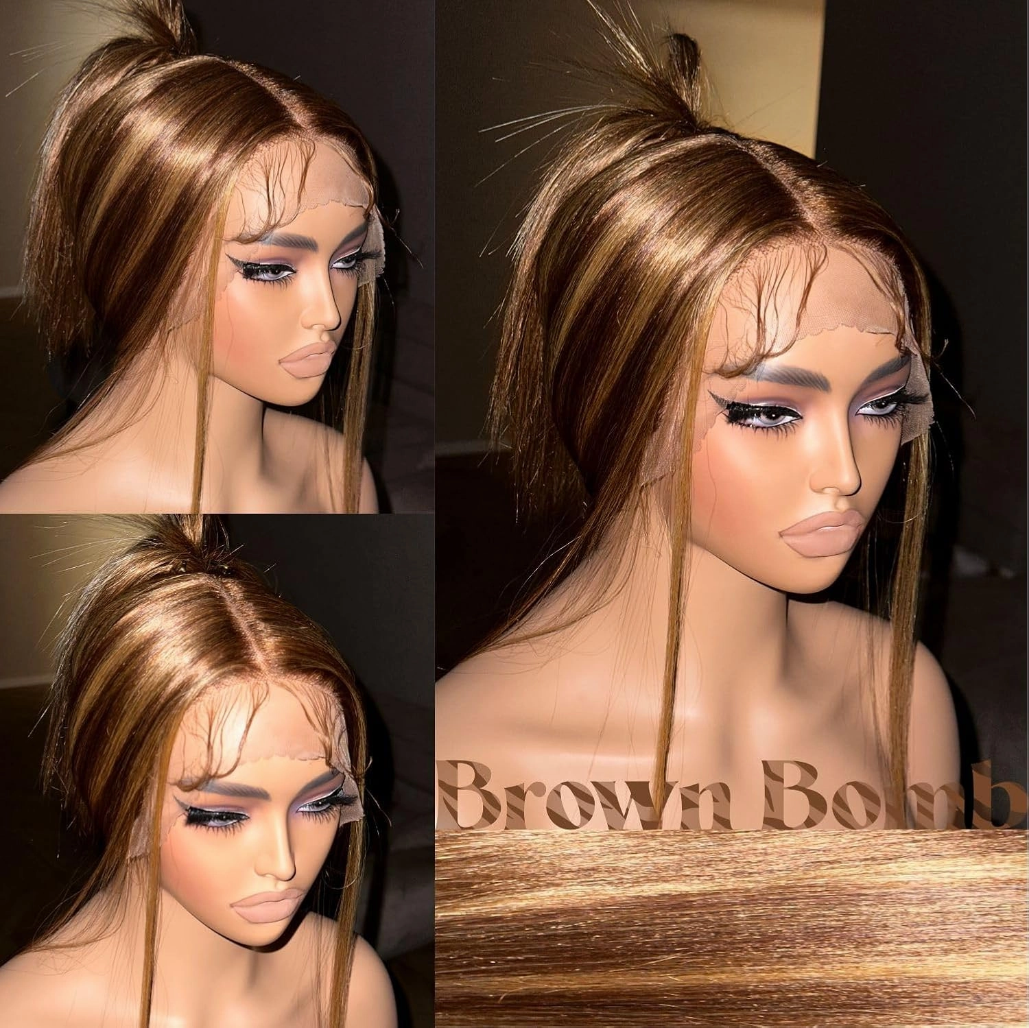 Balayage Honey Blonde Lace Front Wig Pre Plucked, Synthetic Lace Front Wig, HD Glueless 13X5X1 Highlight Lace Front Wigs for Women, Balayage 4/27 Ombre Honey Blonde Straight Wig
