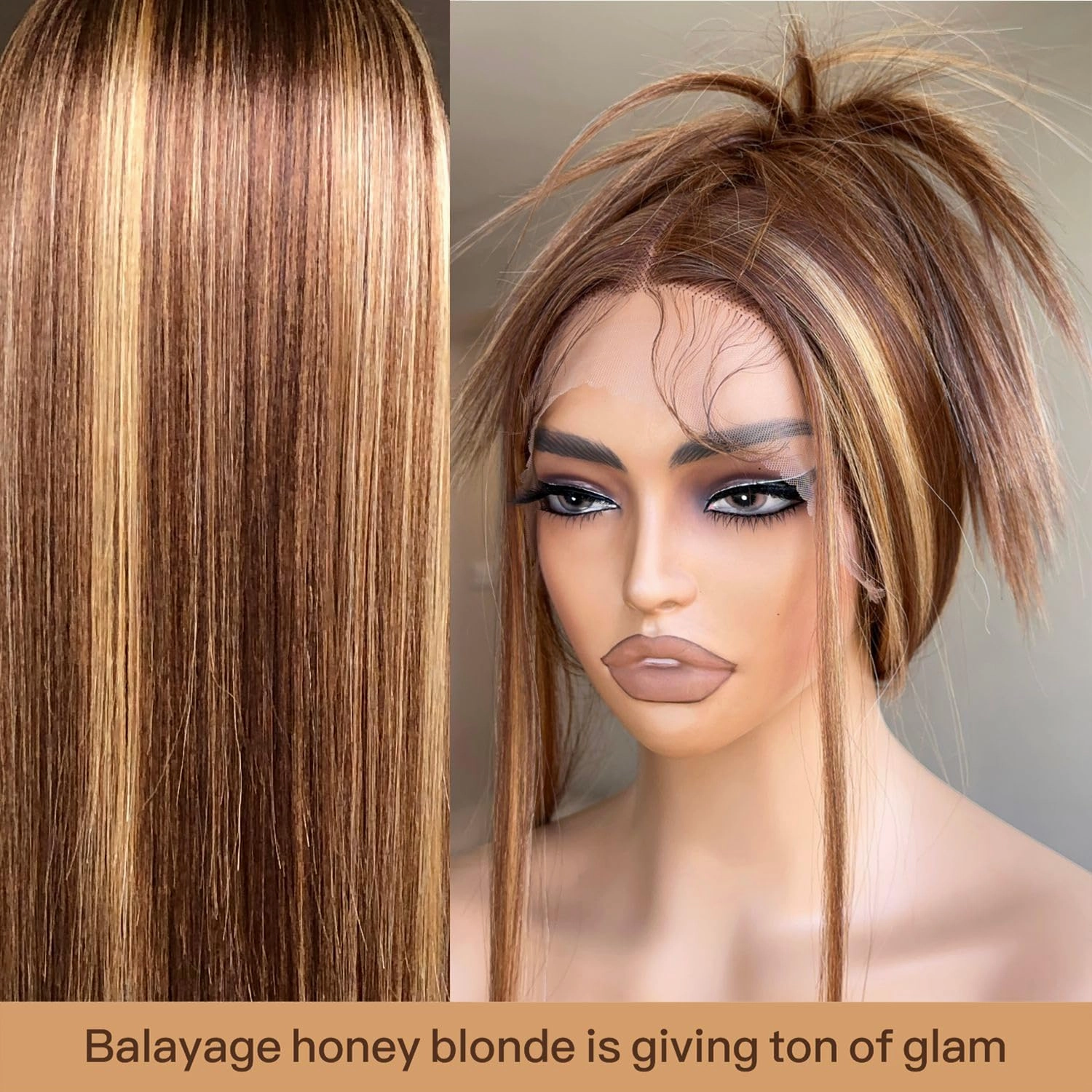 Balayage Honey Blonde Lace Front Wig Pre Plucked, Synthetic Lace Front Wig, HD Glueless 13X5X1 Highlight Lace Front Wigs for Women, Balayage 4/27 Ombre Honey Blonde Straight Wig