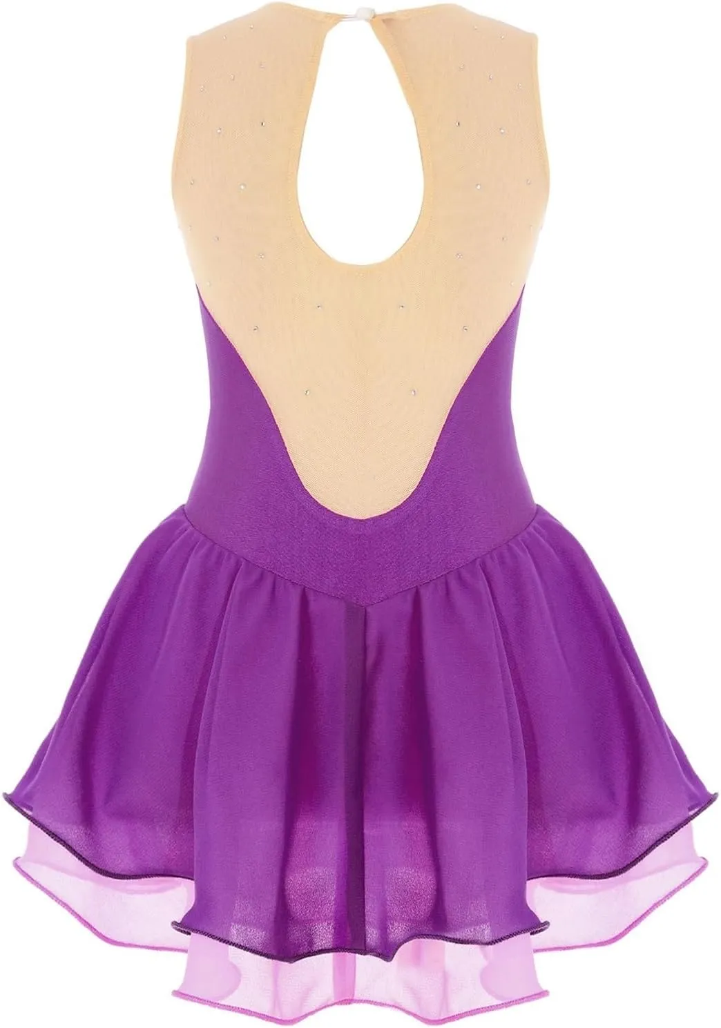 Ballet Skirt Girl's Ice Skating Costume Kids Figure Skating Dress Sleeveless Rhinestone Patchwork Ballet Gymnastics Dance Leotard Dress(Pink,Color-08)