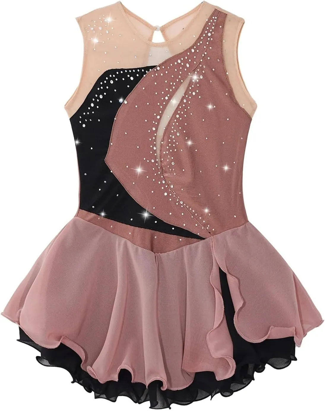 Ballet Skirt Girl's Ice Skating Costume Kids Figure Skating Dress Sleeveless Rhinestone Patchwork Ballet Gymnastics Dance Leotard Dress(Pink,Color-08)