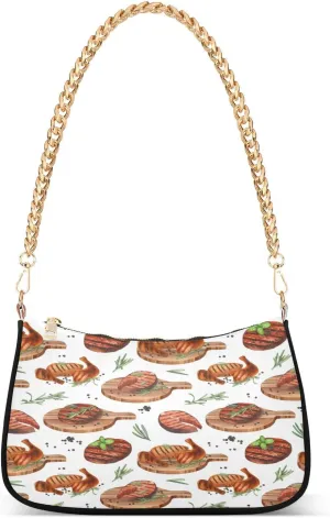 Barbecue Chicken Herbs Womens Shoulder Bag for Women Girls Hobo Tote Handbag Gold Chain Crossbody Bag with Zipper Clutch Purse Handbags