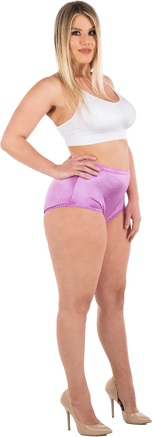 Barbra Lingerie Satin Panties S to Plus Size Womens Underwear Full Coverage Brief Multi-Pack