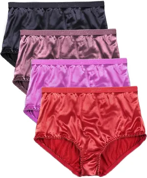 Barbra Lingerie Satin Panties S to Plus Size Womens Underwear Full Coverage Brief Multi-Pack