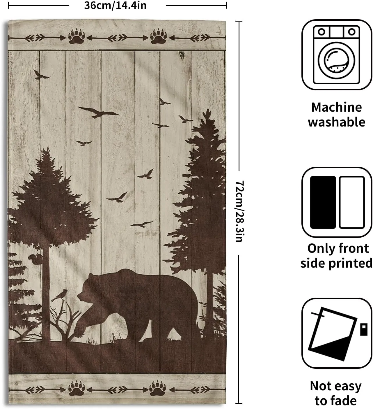Bear Hand Towel Set of 2,Wild Animal Mountain Forest Campsite Cabin Soft Absorbent Face Towels and Dishcloths for Bathroom Kitchen Decoration,Campers Camping Lovers Gift 28×14 in