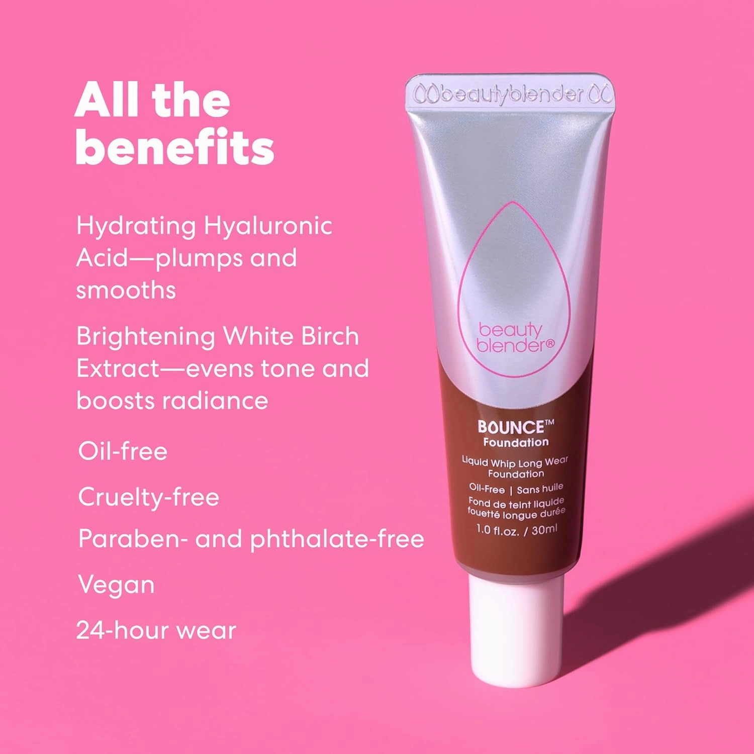 Beautyblender Bounce Liquid Whip Long Wear Foundation, Full Coverage Natural Matte Makeup Foundation, Oil Free 24 Hour Wear, 3.30 W/O Med Honey Version 2.0
