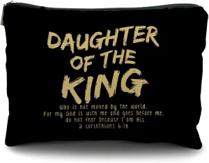 bible verse makeup bag，Daughter of the king makeup bag，christian makeup bag Cosmetic Bag，inspirational gifts for women，christian gifts for women faith，christian gifts for girls(black and golden)