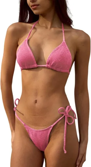 Bikini Sets Women Thongs Cheeky Two Piece Swimsuit Sexy Swimwear Triangle Cute Bathing Suit String