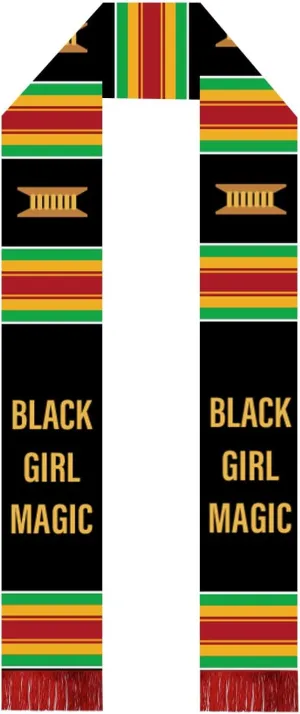 Black Girl Magic Grads Scarf African American Graduation Stole Scarf with Red Tassels