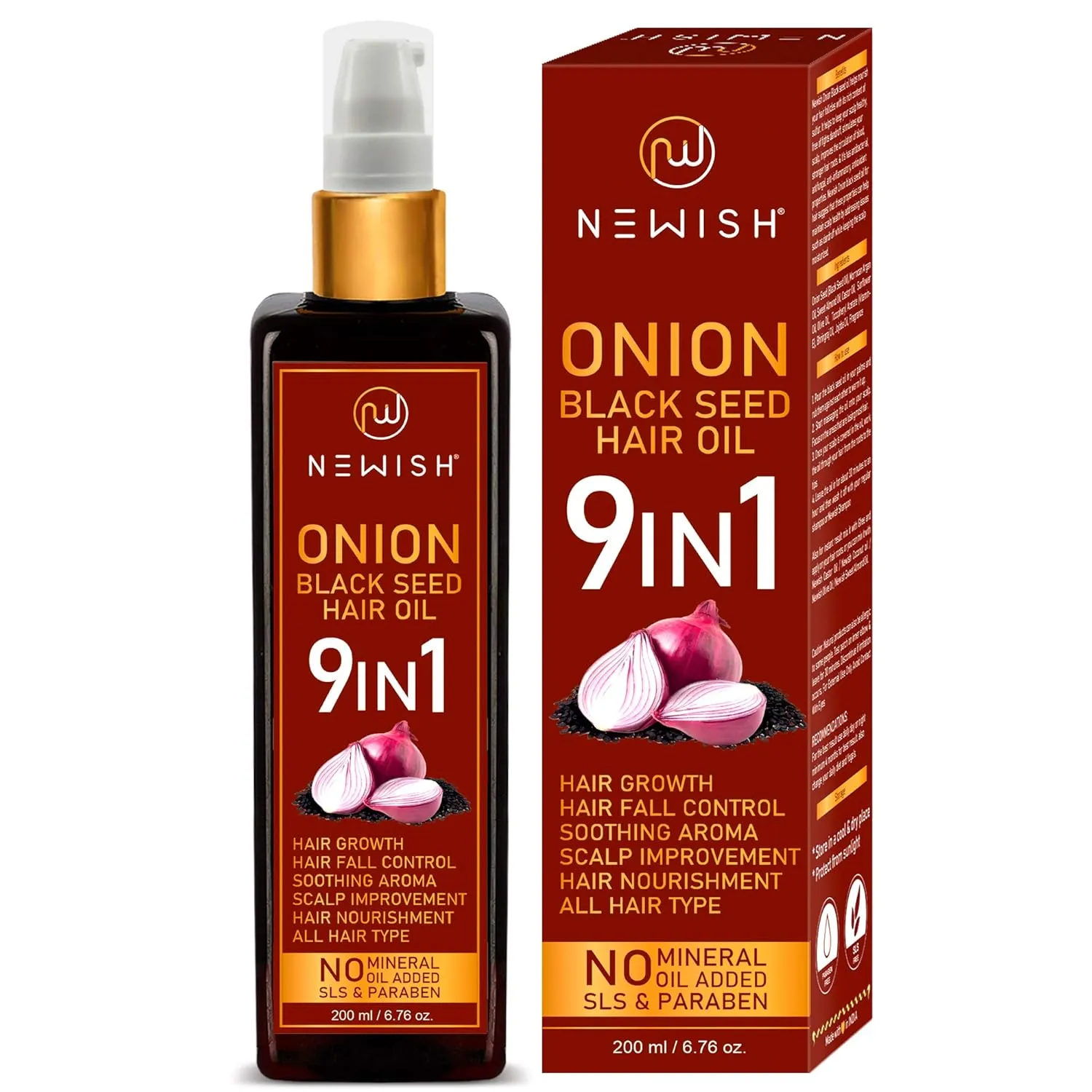 Black Seed Onion Oil for Hair Regrowth and Care, With Castor, Almond, Sunflower, Methi & Jojoba Oils for Shiny Hair (200 ml)