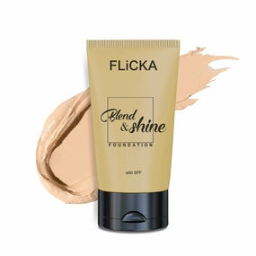 Blend and Shine Liquid Foundation for Face Makeup 30ml | Medium to High Coverage | Vitamin E, Avocado Oil | Moisturizing, Lightweight, Waterproof | All Skin Types (Creamy Color)