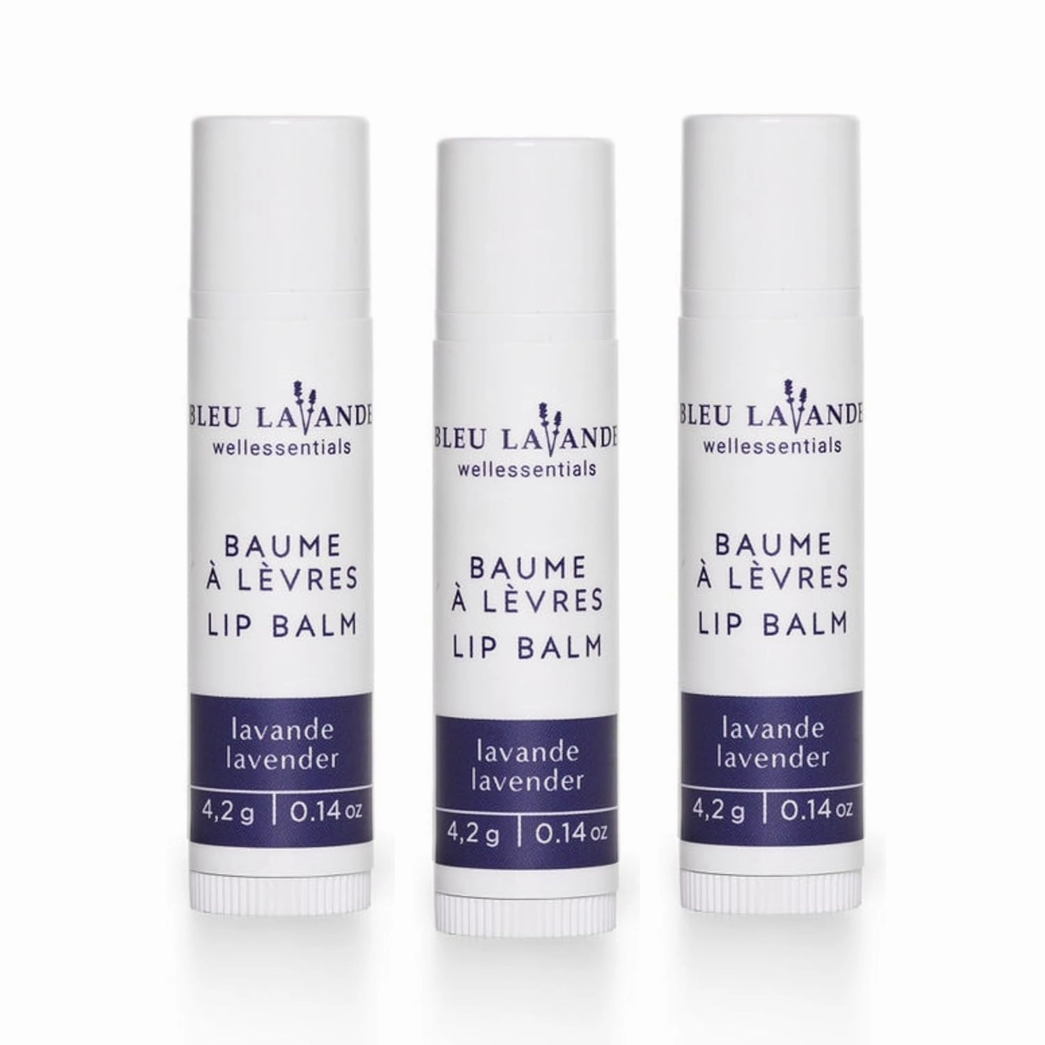 Bleu Lavande - Natural Lavender Lip Conditioner – Stick Lip Balm Repairs, Moisturizes & Protects - Soothes Chapped Lips & Restores Hydratation - Olive Oil & Shea Butter Base Lip Care - 4.2g - 3 Pack