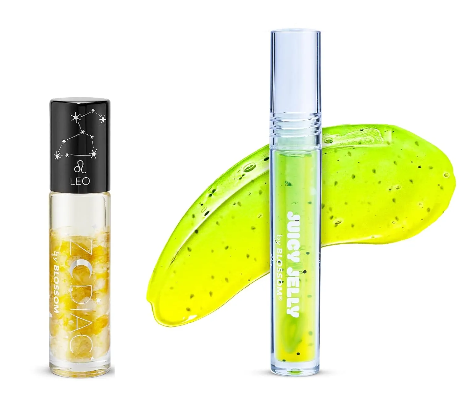 Blossom Juicy Jelly Moisturizing Lip Care Fruit Flavored Nourishing Lip Oil   Zodiac Sign Vanilla Scented Roll On Lip Gloss with Crystals, 2 Pack Bundle, Pineapple/Leo