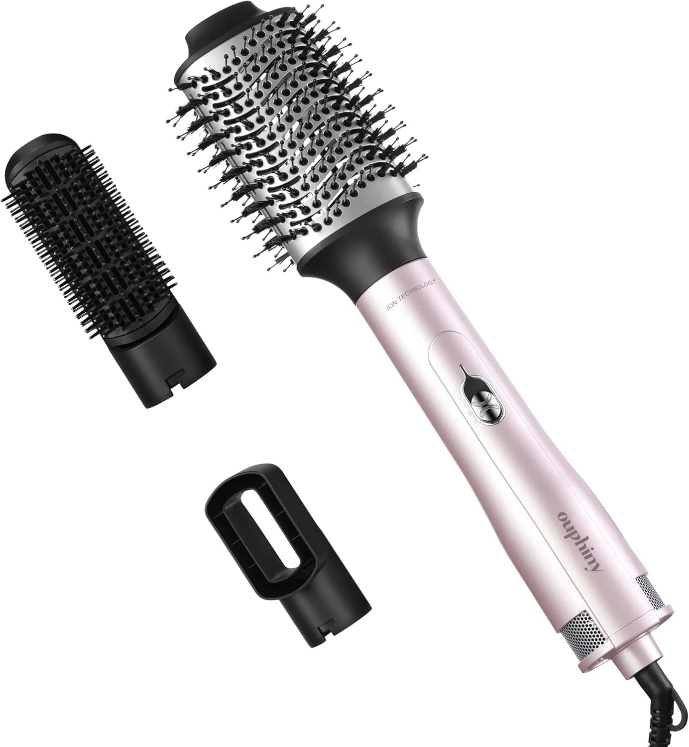 Blow Dryer Brush, 3 in 1 Ceramic Hot Air Brush Set Volumizer with Negative Ionic, 3 Inch Oval Brush Hair Styling Tool for All Hair Types, Interchangeable Multi-Temperature Settings, Pink