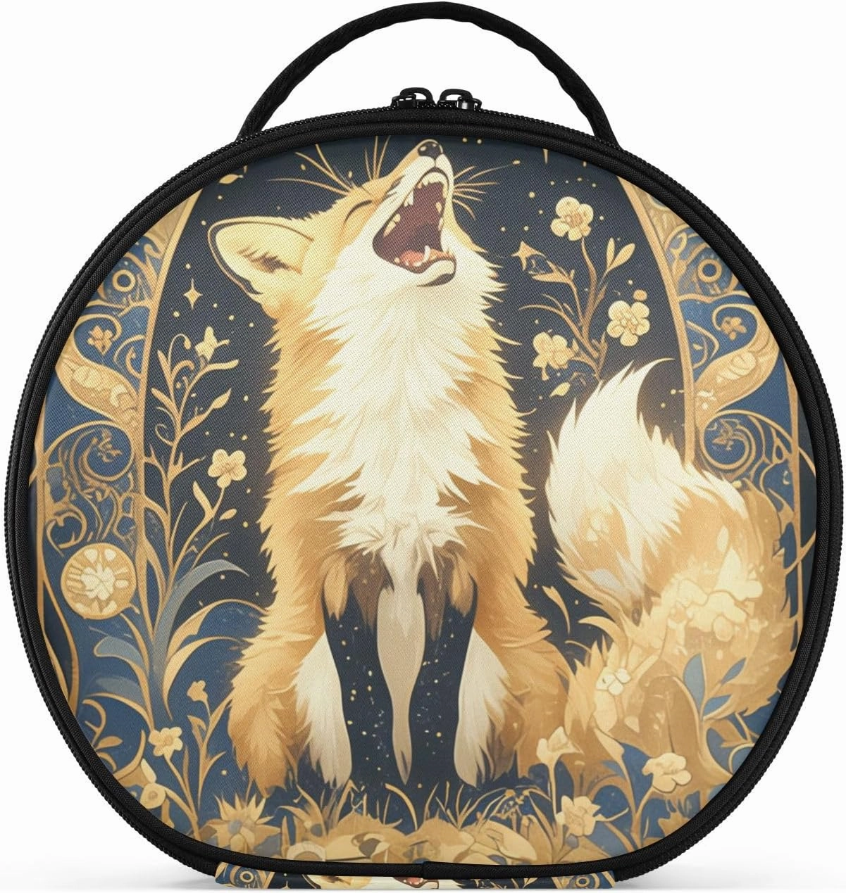Boho Style Golden Fox Makeup Bags Travel-Size Accessories Waterproof Cosmetic Travel Bags For Women with adjustable dividers 11 IN