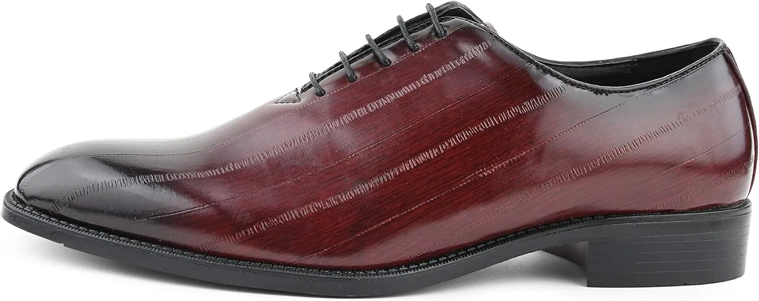 Bolano Brayden - Men's Dress Shoes - Exotic EEL Skin Print, Oxford Lace-Ups, Black Burnished Toe - Exotic Formal Shoes for Men - Original, Designer Shoes