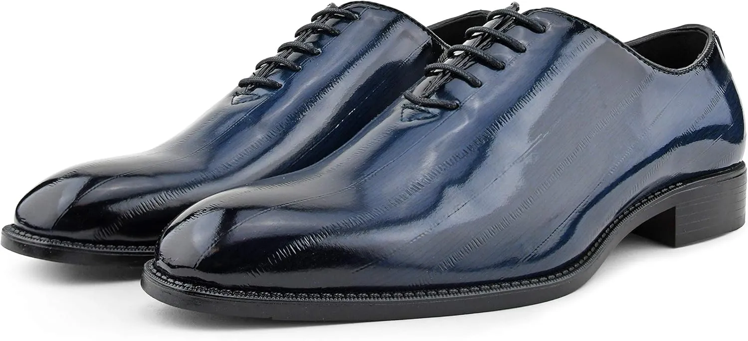 Bolano Brayden - Men's Dress Shoes - Exotic EEL Skin Print, Oxford Lace-Ups, Black Burnished Toe - Exotic Formal Shoes for Men - Original, Designer Shoes