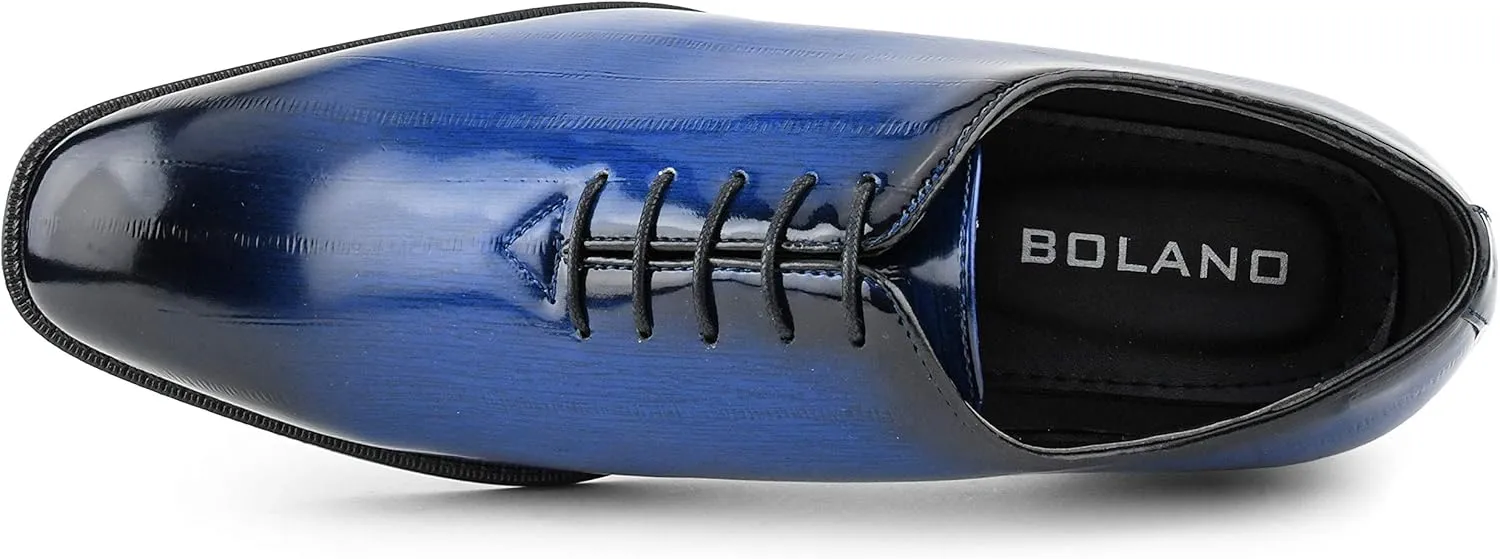 Bolano Brayden - Men's Dress Shoes - Exotic EEL Skin Print, Oxford Lace-Ups, Black Burnished Toe - Exotic Formal Shoes for Men - Original, Designer Shoes