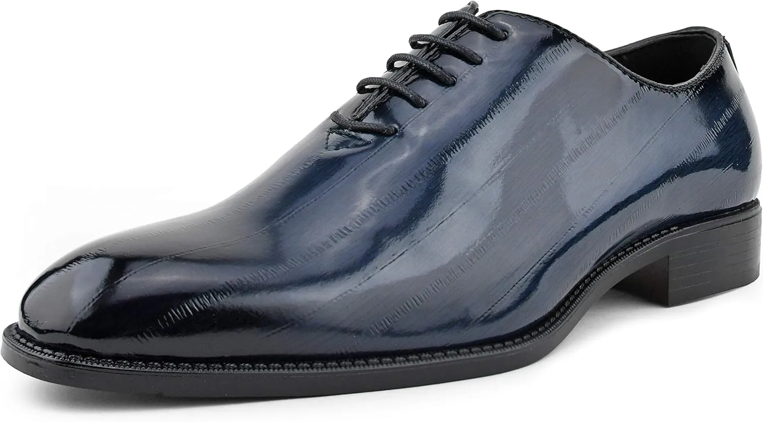 Bolano Brayden - Men's Dress Shoes - Exotic EEL Skin Print, Oxford Lace-Ups, Black Burnished Toe - Exotic Formal Shoes for Men - Original, Designer Shoes