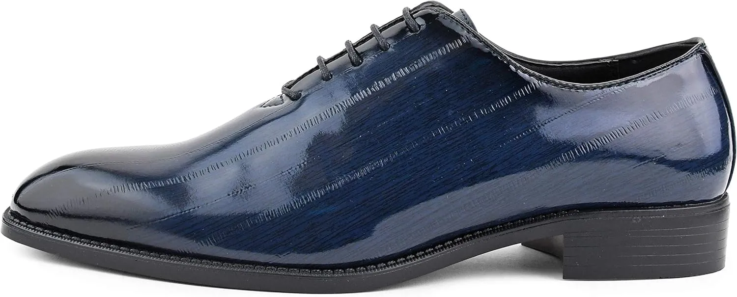 Bolano Brayden - Men's Dress Shoes - Exotic EEL Skin Print, Oxford Lace-Ups, Black Burnished Toe - Exotic Formal Shoes for Men - Original, Designer Shoes