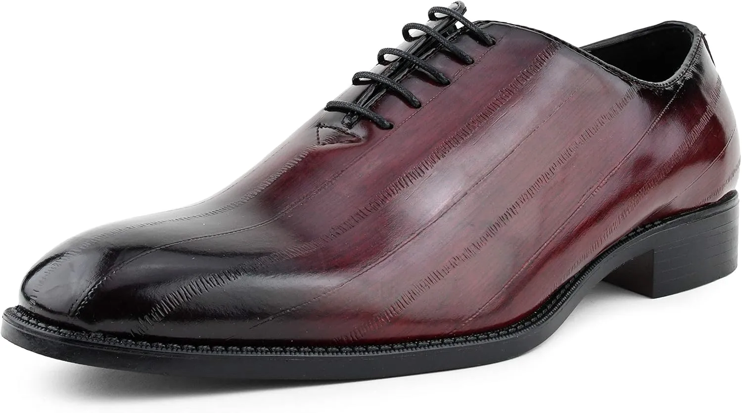 Bolano Brayden - Men's Dress Shoes - Exotic EEL Skin Print, Oxford Lace-Ups, Black Burnished Toe - Exotic Formal Shoes for Men - Original, Designer Shoes