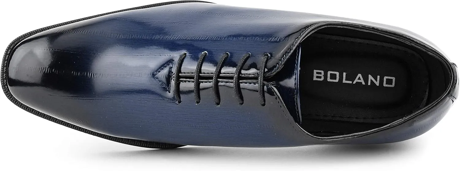 Bolano Brayden - Men's Dress Shoes - Exotic EEL Skin Print, Oxford Lace-Ups, Black Burnished Toe - Exotic Formal Shoes for Men - Original, Designer Shoes