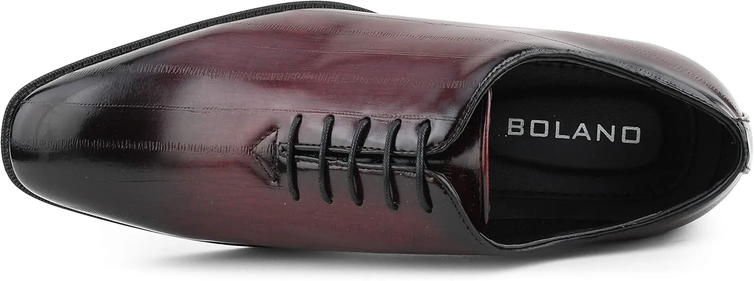 Bolano Brayden - Men's Dress Shoes - Exotic EEL Skin Print, Oxford Lace-Ups, Black Burnished Toe - Exotic Formal Shoes for Men - Original, Designer Shoes
