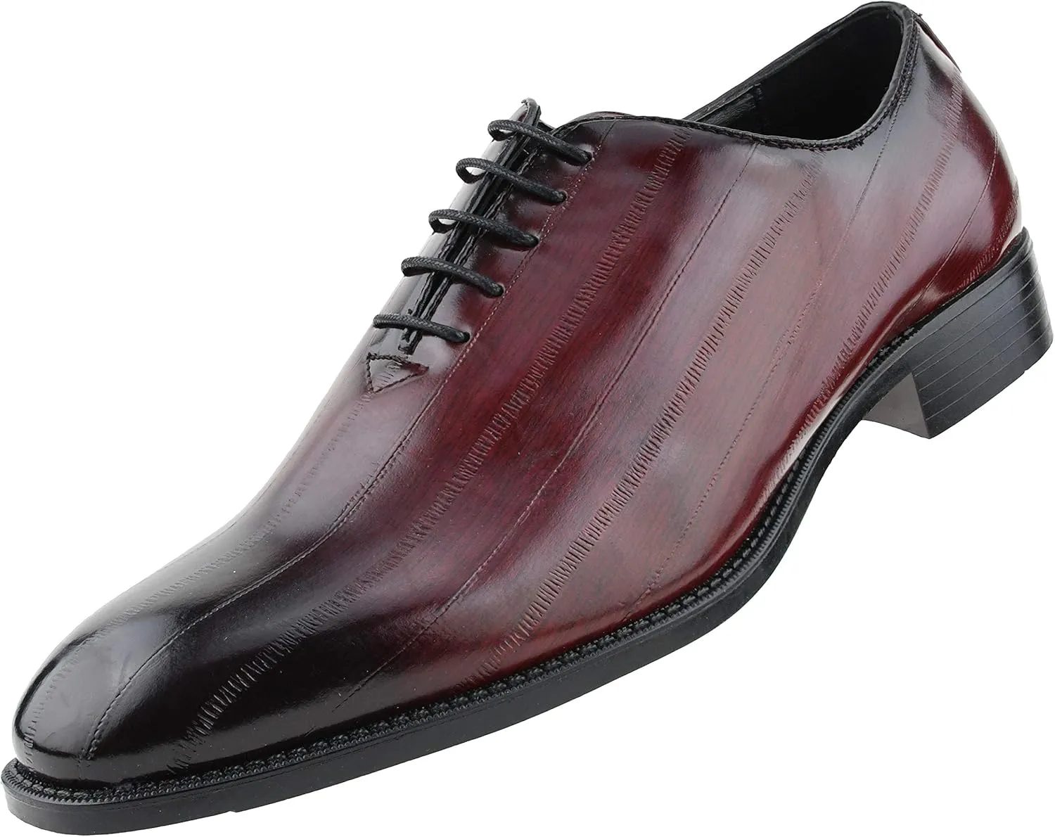 Bolano Brayden - Men's Dress Shoes - Exotic EEL Skin Print, Oxford Lace-Ups, Black Burnished Toe - Exotic Formal Shoes for Men - Original, Designer Shoes