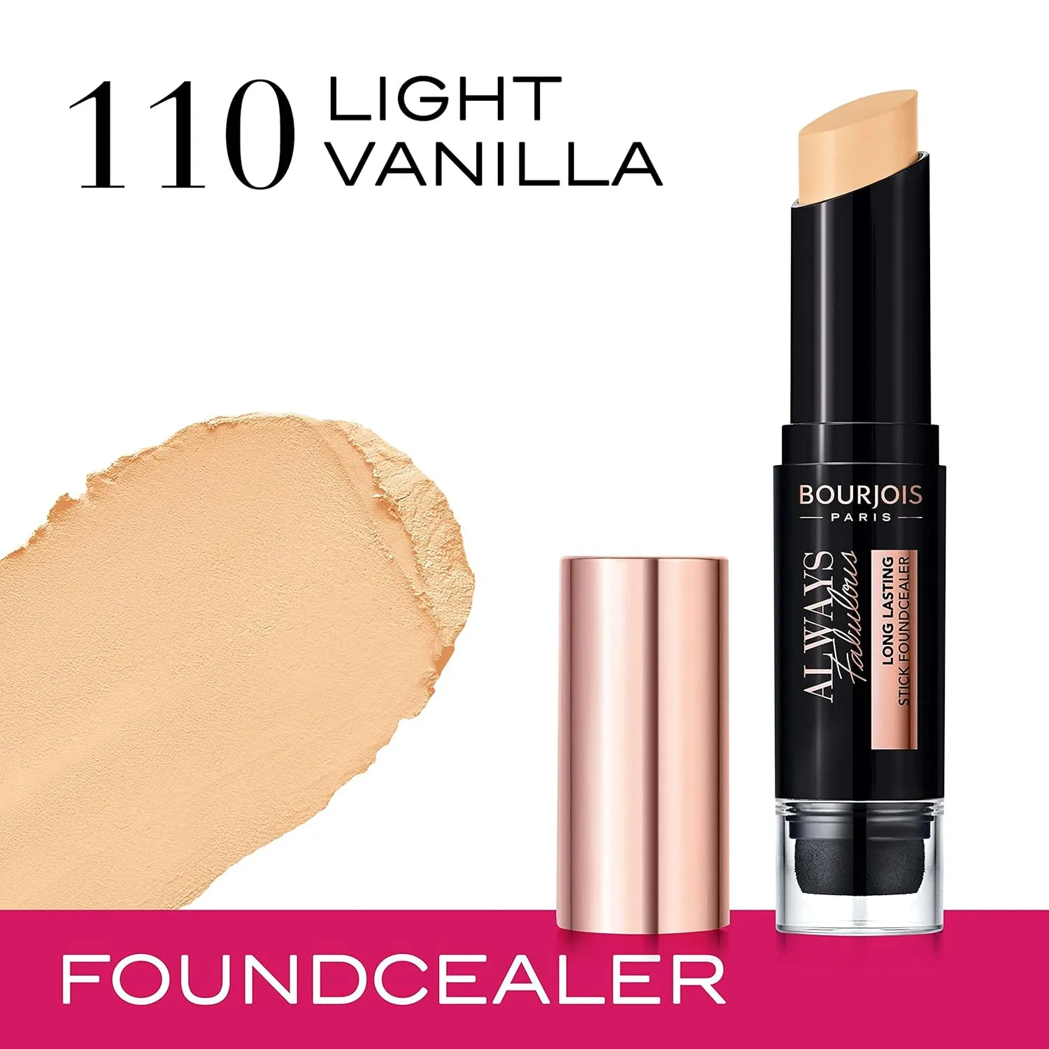 Bourjois Always Fabulous 24 Hour 2-in-1 Foundation and Concealer Stick with Blender, 110 Light Vanilla