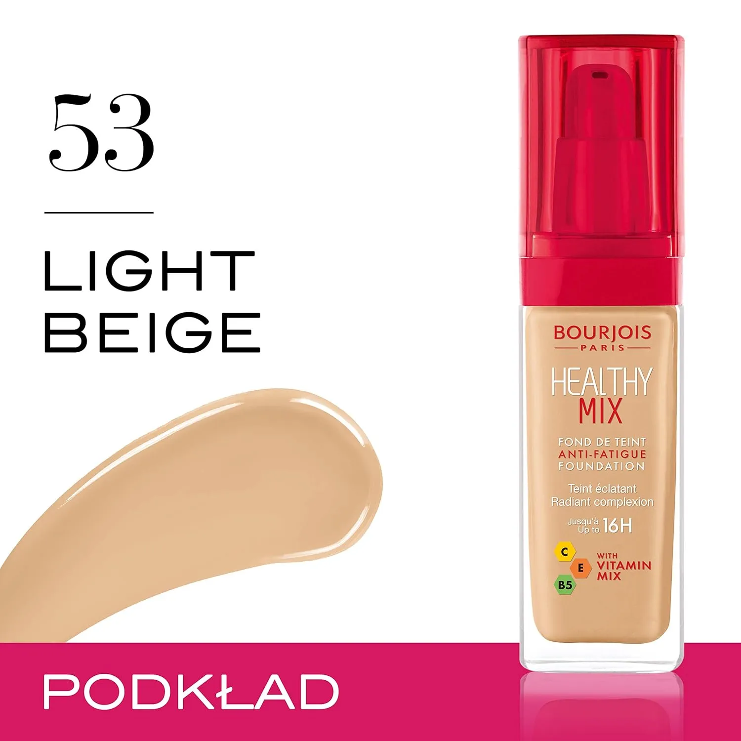 Bourjois Healthy Mix Anti-Fatigue Medium Coverage Liquid Foundation 53 Light Beige, 30ml, 29199601053