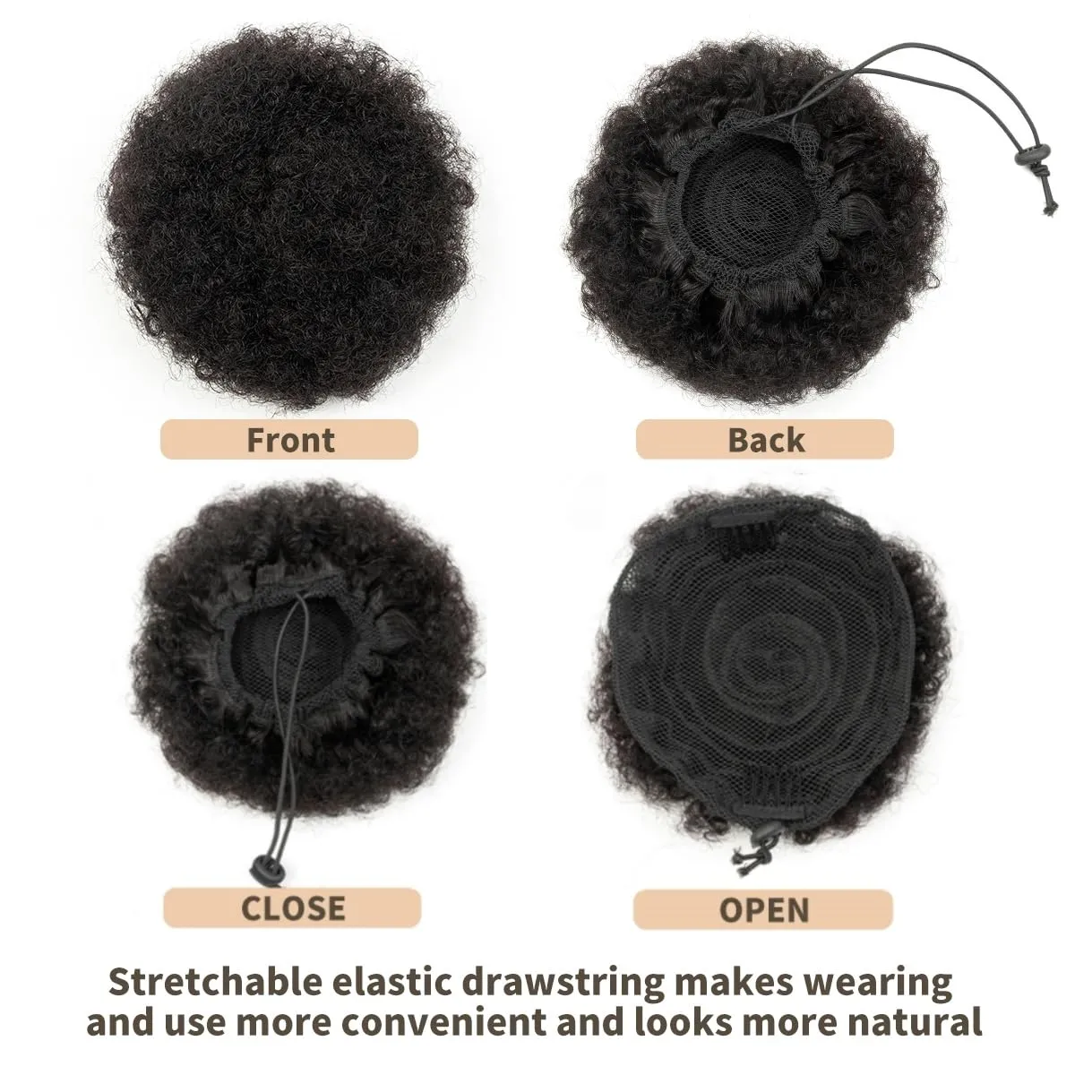 Boymia Afro Puff Drawstring Ponytail Human Hair 6 Inch #30 Copper Red Curly Drawstring Ponytail For Women 100% Remy Human Hair Delicate and Cute Loose Kinky Curls Hairpiece Kinky Curly Clip In