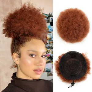 Boymia Afro Puff Drawstring Ponytail Human Hair 6 Inch #30 Copper Red Curly Drawstring Ponytail For Women 100% Remy Human Hair Delicate and Cute Loose Kinky Curls Hairpiece Kinky Curly Clip In
