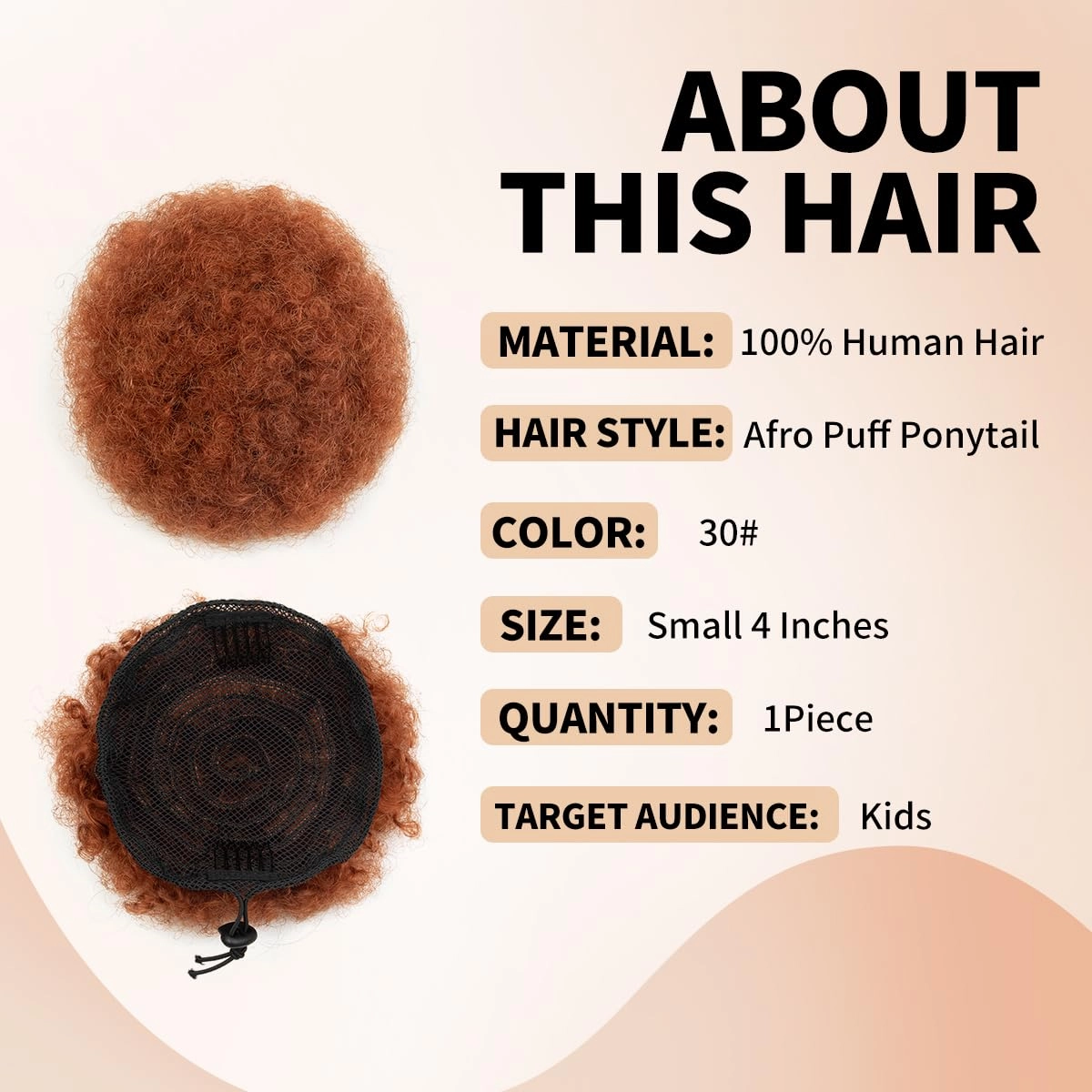 Boymia Afro Puff Drawstring Ponytail #30 Copper Red 4 Inch 100% Human Hair Short Kinky Curly Hair Bun Extension Enhancing Your Beauty And Youthfulness Kinky Curly Bun Hair