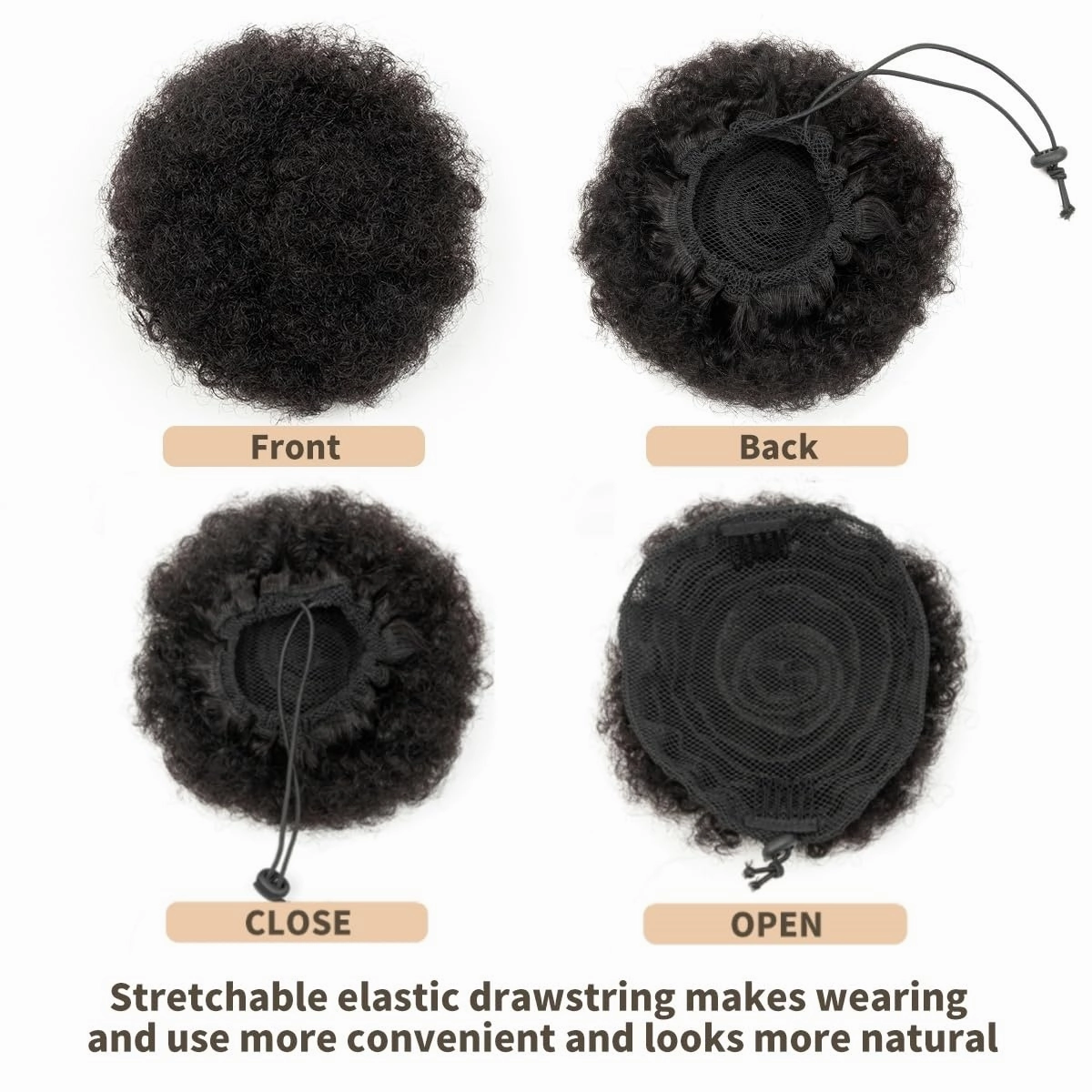 Boymia Afro Puff Extension for Black Women #99J Wine Red 4 Inch Short Kinky Curly Hair Bun Extension Genuine Human Hair Durable Natural Soft and Smooth Updo Hair Extensions