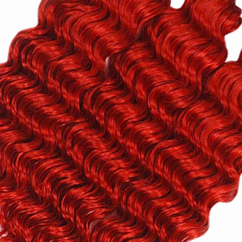 Bright Red Human Hair Bundles Ombre Deep Wave 3 Bundles 12 14 16 inch Double Weft 1B/Red Human Hair Bundle for Women