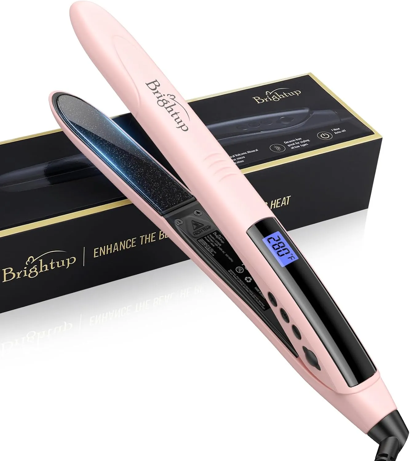 Brightup Vibrating Hair Straightener and Curler 2 in 1, 20S Fast Heating, Straightening Curling Flat Iron with 11 Temp Control, Dual Voltage and Auto Shut Off, 280℉-450℉, 1" Ceramic Plates, Pink
