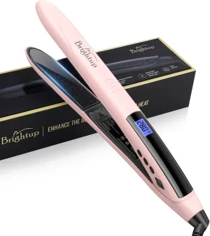 Brightup Vibrating Hair Straightener and Curler 2 in 1, 20S Fast Heating, Straightening Curling Flat Iron with 11 Temp Control, Dual Voltage and Auto Shut Off, 280℉-450℉, 1" Ceramic Plates, Pink