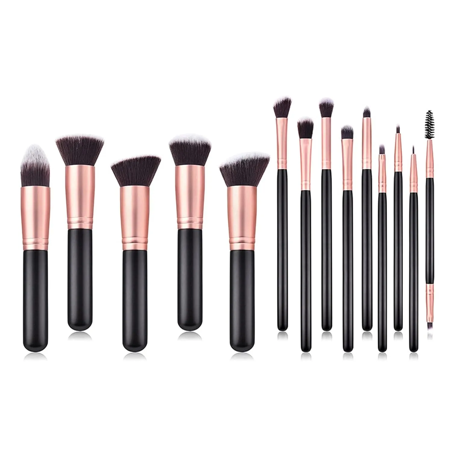 Brushes 14 pc Wooden Handle Concealers Eye Shadows Make Up Brushes Kit Lip Face Brushes Nylon Foundation Powder Brushes Black and Coffee Cosmetic Brushes for Powder/Cream