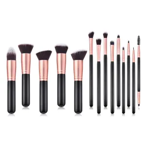 Brushes 14 pc Wooden Handle Concealers Eye Shadows Make Up Brushes Kit Lip Face Brushes Nylon Foundation Powder Brushes Black and Coffee Cosmetic Brushes for Powder/Cream