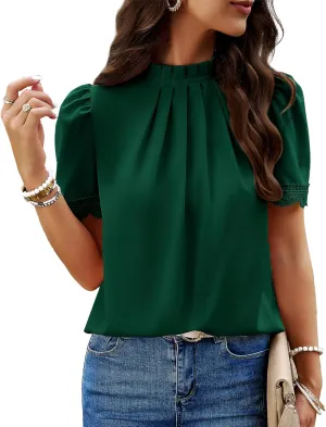BTFBM Women's Dressy Casual Blouses Business Work Tops Lace Trim Short Sleeve Office Shirts 2025 Summer Spring Outfits