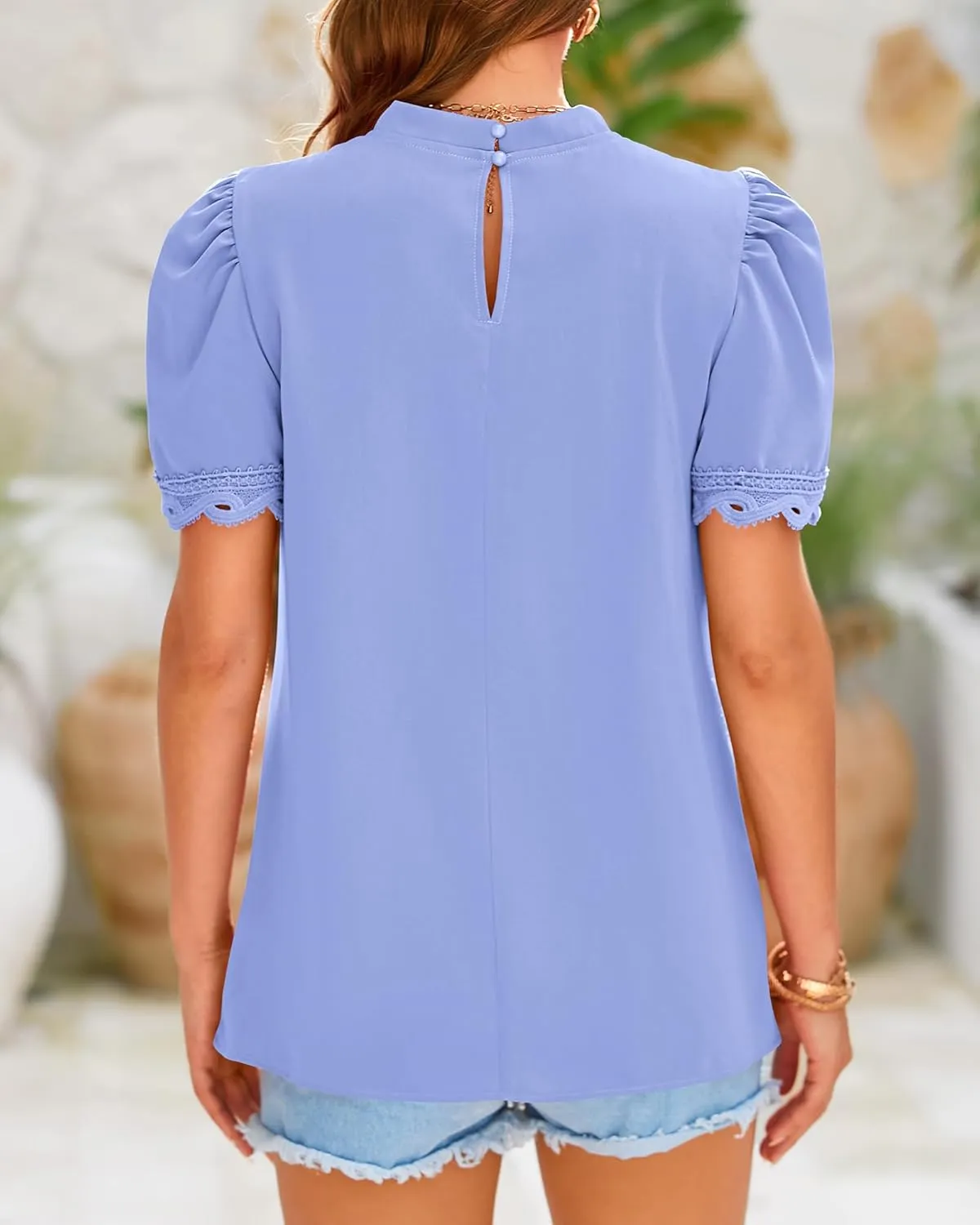 BTFBM Women's Dressy Casual Blouses Business Work Tops Lace Trim Short Sleeve Office Shirts 2025 Summer Spring Outfits