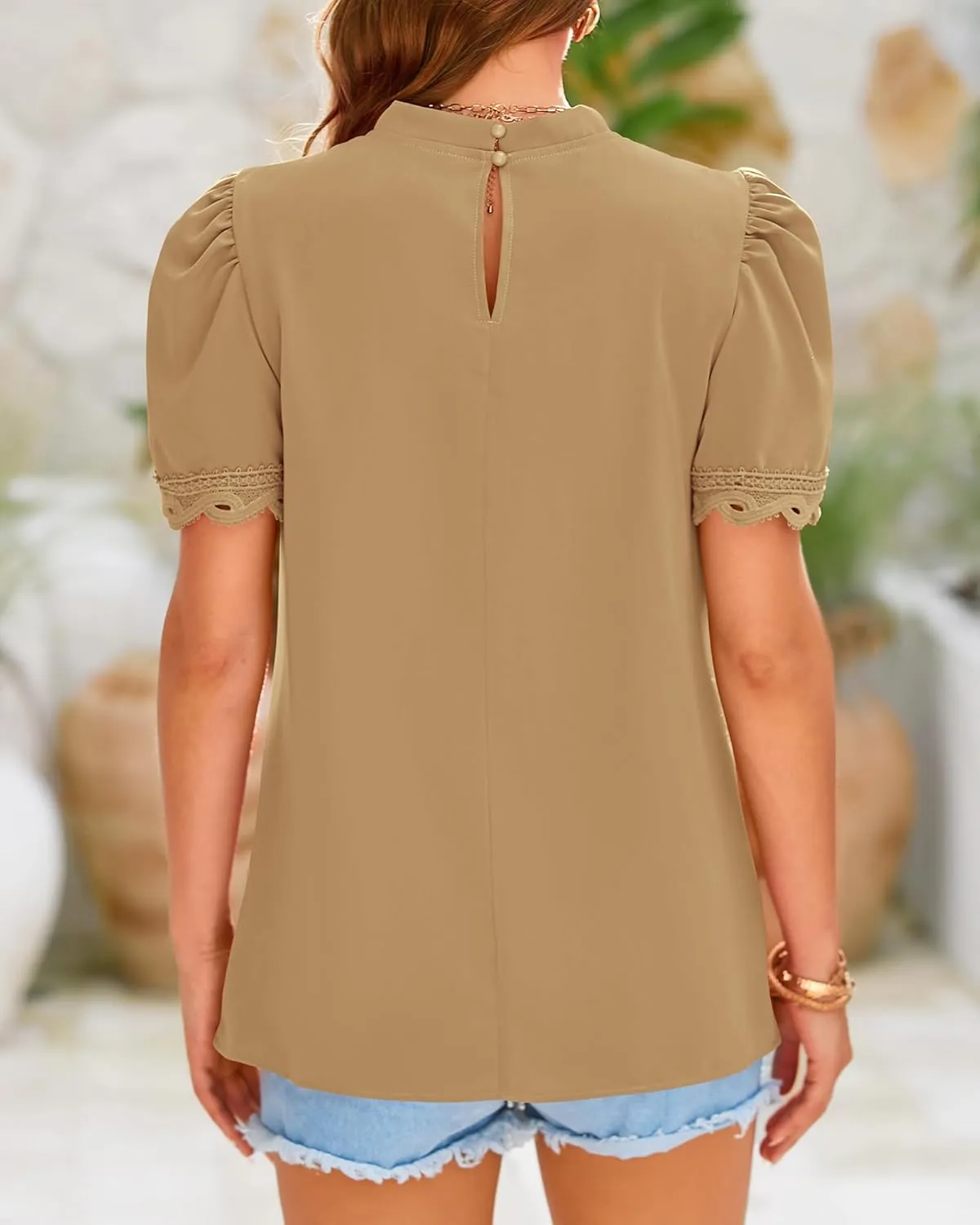 BTFBM Women's Dressy Casual Blouses Business Work Tops Lace Trim Short Sleeve Office Shirts 2025 Summer Spring Outfits