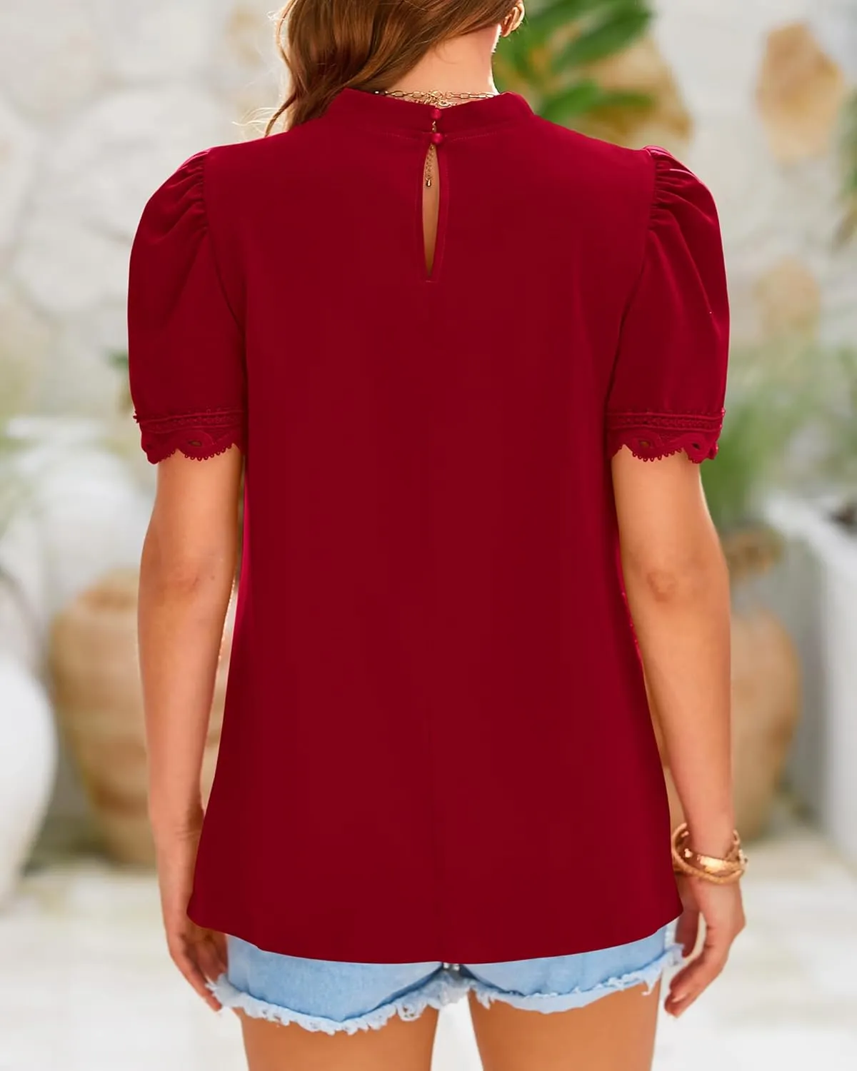 BTFBM Women's Dressy Casual Blouses Business Work Tops Lace Trim Short Sleeve Office Shirts 2025 Summer Spring Outfits